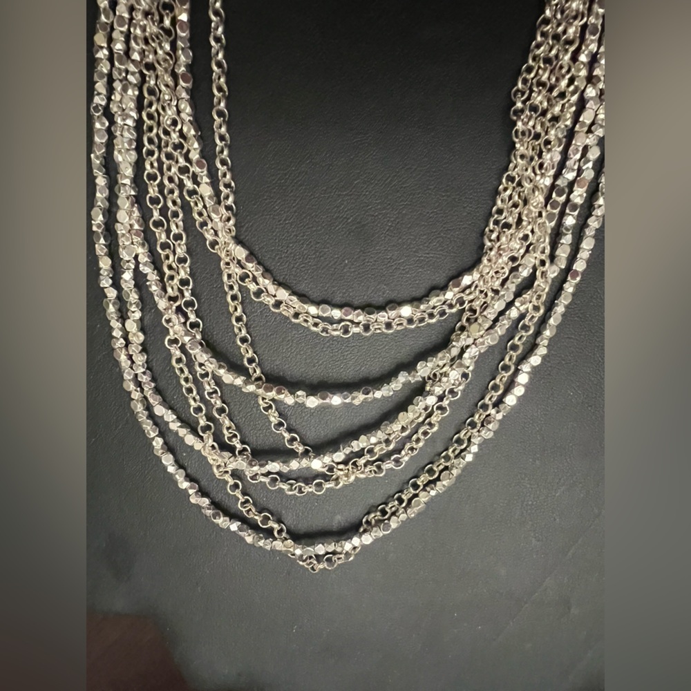 Elegant Silver Layered Necklace Multi-strand Silver Tone - Picture 5 of 5